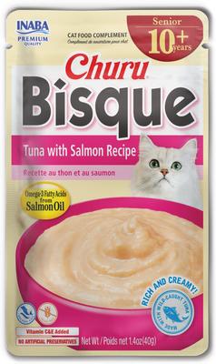 Churu - Premios para lamer para gatos mayores de 10 años, bisque de atún y salmón, bolsa de 1.4 oz, 1 unidad