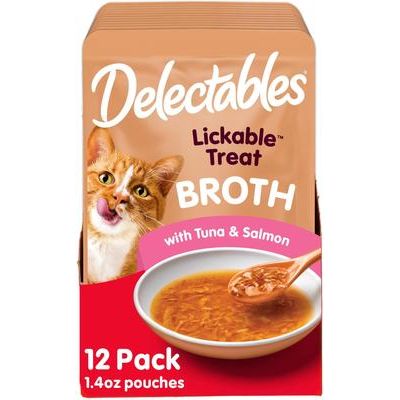 Paquete variado de golosinas para lamer Delectables, caldo sabroso, golosinas para gatos, bolsa de 1.4 oz, 12 unidades
