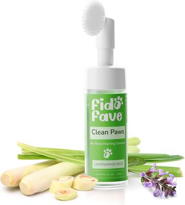Limpiador espumoso para patas de perro sin enjuague con limoncillo y salvia, botella de 5 onzas líquidas
