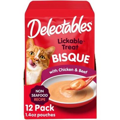 Galletas para lamer Delectables, sin mariscos, con pollo y carne, para gatos, 1.4 oz, caja de 12