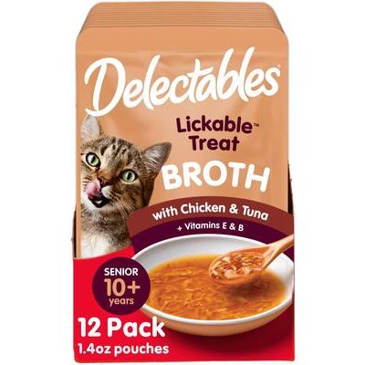 Paquete variado de golosinas para lamer Delectables, caldo sabroso, golosinas para gatos, bolsa de 1.4 oz, 12 unidades