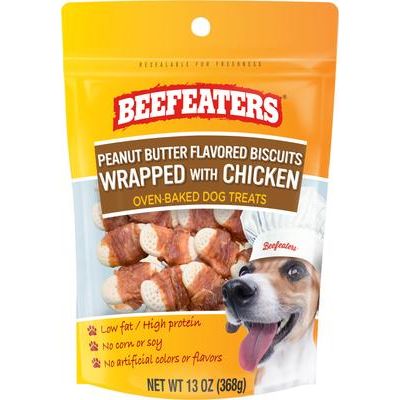 Galletas de mantequilla de maní y pollo seco para perros, bolsa de 2.39 oz, caja de 12
