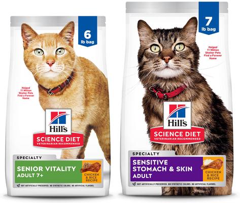 Bundle: Hill's Science Diet 7+ Senior Vitality Chicken Recipe + Sensitive Stomach & Skin Chicken & Rice Recipe Dry Cat Food
