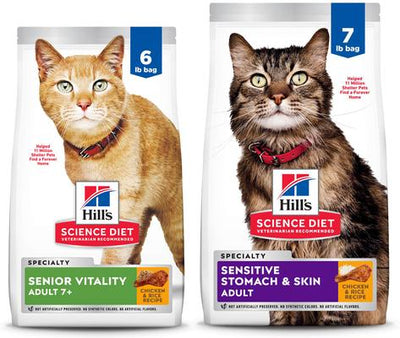 Bundle: Hill's Science Diet 7+ Senior Vitality Chicken Recipe + Sensitive Stomach & Skin Chicken & Rice Recipe Dry Cat Food