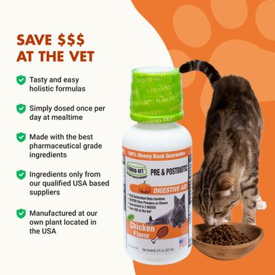 Feline Pre & PostBiotic Support Chicken Flavor Cat Digestive Aid, 8-fl oz bottle
