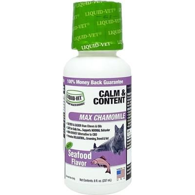 Suplemento calmante líquido con sabor a mariscos para gatos Calm & Content Support, botella de 8 onzas líquidas