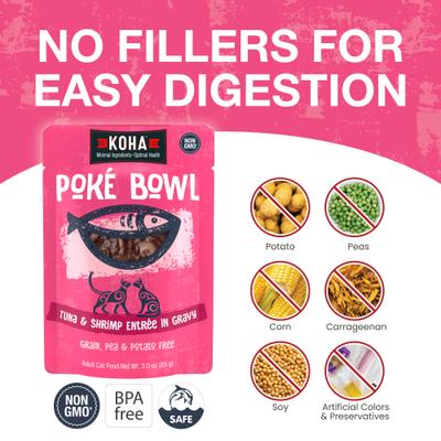 Comida húmeda para gatos Poké Bowl de atún y camarones en salsa, bolsa de 3 oz, caja de 12