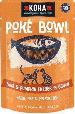 Comida húmeda para gatos Poké Bowl de atún y calabaza en salsa, bolsa de 3 oz, caja de 12