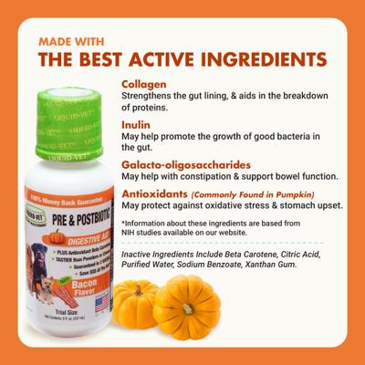 K9 Pre & PostBiotic Support Bacon flavor Dog Digestive Aid, 8-oz bottle, 2 count