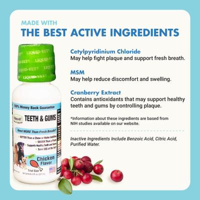 Teeth & Gums Support Chicken Flavor Dog Supplement, 8-oz bottle, 2 count