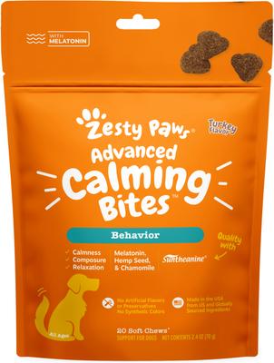 Advanced Hemp Melatonin Calming Bites Turkey Flavored Soft Chews Composure Supplement for Dogs, 20 count