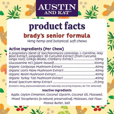 Brady's All-in-1 Senior Support 14mg Broad Spectrum Hemp Chews Supplement for Dogs, 30 count