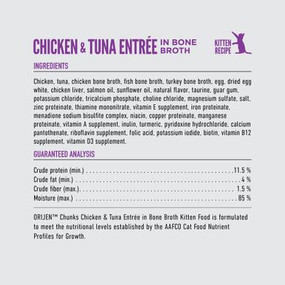 Comida húmeda para gatos Chunks & Shreds Kitten Chicken & Tuna Entree, lata de 3 oz, caja de 12