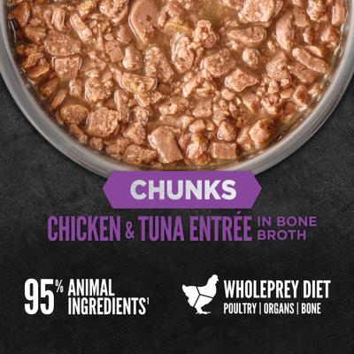 Comida húmeda para gatos Chunks & Shreds Kitten Chicken & Tuna Entree, lata de 5.5 oz, caja de 6