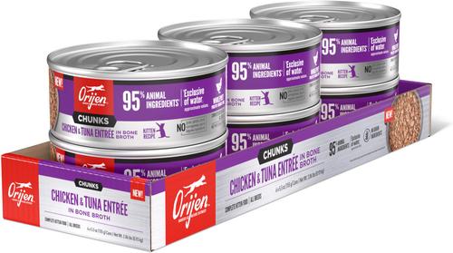 Comida húmeda para gatos Chunks & Shreds Kitten Chicken & Tuna Entree, lata de 3 oz, caja de 12