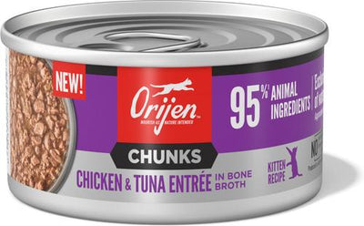 Comida húmeda para gatos Chunks & Shreds Kitten Chicken & Tuna Entree, lata de 3 oz, caja de 12