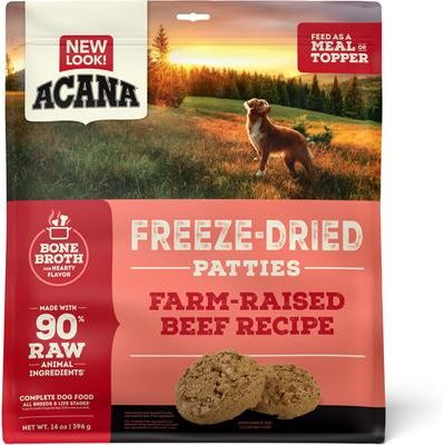 Hamburguesas de carne de res criada en rancho, alimento liofilizado para perros sin cereales y alto en proteínas, bolsa de 14 oz