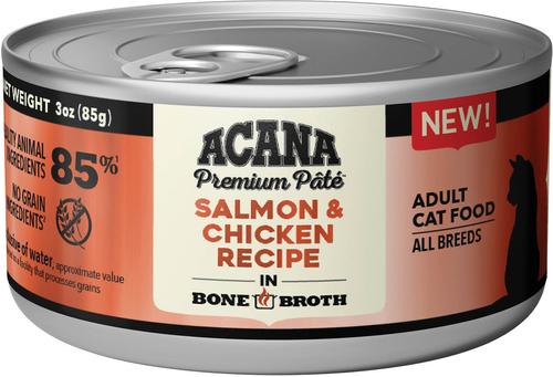 Premium Salmon & Chicken in Bone Broth Pate Wet Cat Food, 3-oz can, case of 24