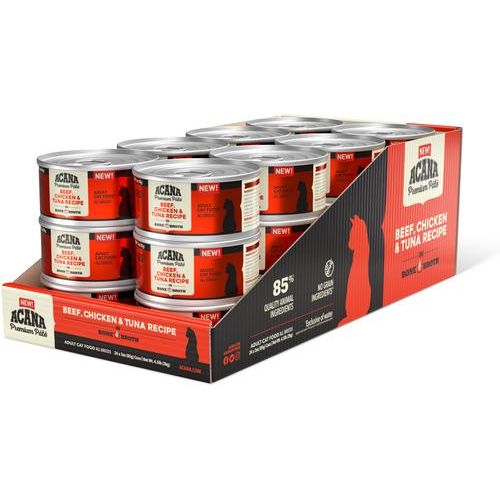 ACANA, Premium Paté en caldo de huesos, alimento húmedo para gatos adultos, varios sabores, 85 g × 24 / 155 g × 12 latas