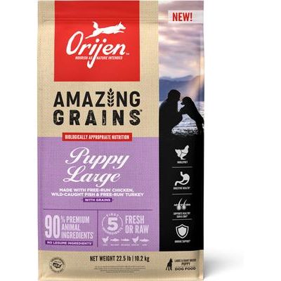 Alimento seco para cachorros de razas grandes con alto contenido proteico Amazing Grains, bolsa de 22.5 lb