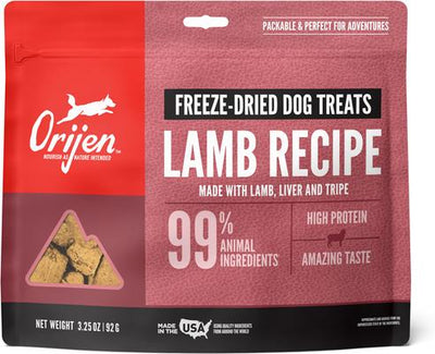 Premios liofilizados para perros de cordero alimentado con pasto, sin cereales y con alto contenido proteico, bolsa de 3.25 oz