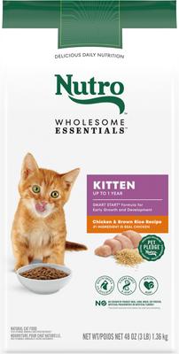 Bundle: Kitten Variety Pack: Nutro Perfect Portions Variety Pack Pate Wet Food, 2.6-oz, case of 12 twin-packs + Greenies Smartbites Chicken Flavor Crunchy Treat, 16-oz tub + Nutro Wholesome Essentials Chicken & Brown Rice Recipe Dry Food, 3-lb bag