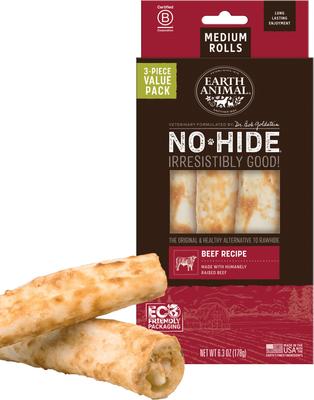 No-Hide Medium Rolls Long Lasting Natural Rawhide Alternative Pork Recipe Chew Dog Treats, 3 count