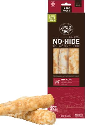 No-Hide Large Rolls Long Lasting Natural Rawhide Alternative Beef Recipe Chew Dog Treats, 1 count