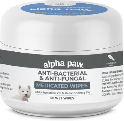 Bundle: Alpha Paw Antibacterial & Antifungal Medicated Shampoo, 16-oz bottle + Antibacterial & Antifungal Medicated Dog & Cat Wipes, 50 count
