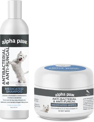 Bundle: Alpha Paw Antibacterial & Antifungal Medicated Shampoo, 16-oz bottle + Antibacterial & Antifungal Medicated Dog & Cat Wipes, 50 count