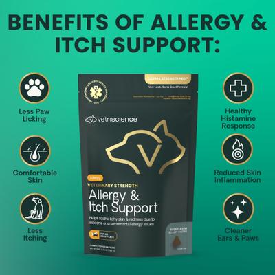 Veterinary Strength Allergy & Itch Support Derma Strength Pro Duck Flavored Soft Chew Allergy Supplement for Cats & Dogs, 90 count