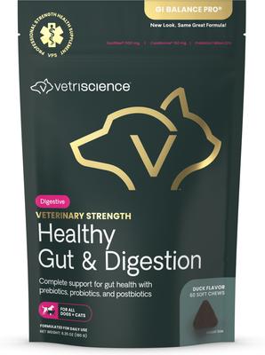 Veterinary Strength Healthy Gut & Digestion Duck Flavored Soft Chew Digestive Supplement for Dogs & Cats, 60 count