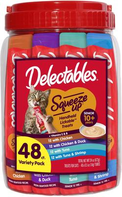 Delectables Squeeze Up Senior 10+ Variety Pack Lickable Cat Treats, 0.5-oz tube, 48 count