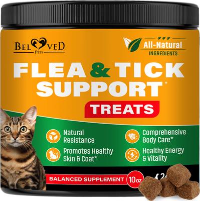 Flea & Tick Support Chewable Treats with Chicken Flavor for Cats, 10-oz pack