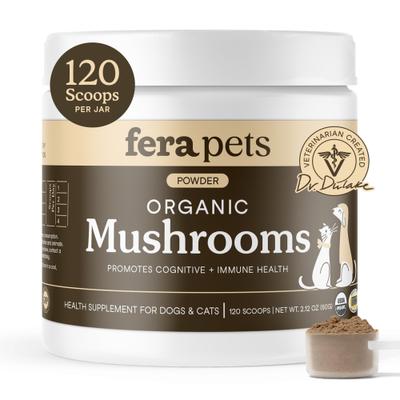 Fera Pets, Mushroom Blend for Immune Support USDA Organic for Dogs and Cats. 120 scoops