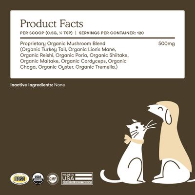 Fera Pets, Mushroom Blend for Immune Support USDA Organic for Dogs and Cats. 120 scoops