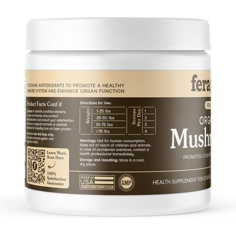 Fera Pets, Mushroom Blend for Immune Support USDA Organic for Dogs and Cats. 120 scoops