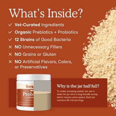 Probiotics with Organic Prebiotics Powder Supplement for Dogs & Cats, 2.56-oz jar