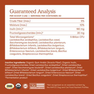 Probiotics with Organic Prebiotics Powder Supplement for Dogs & Cats, 2.56-oz jar