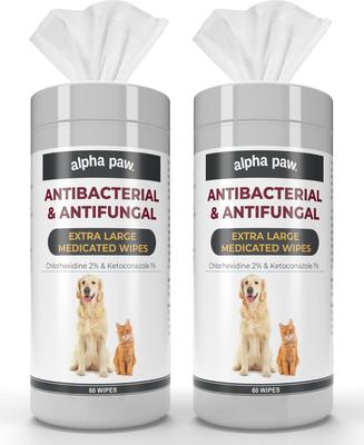 Toallitas antibacterianas y antimicóticas medicadas para perros y gatos, 60 unidades, paquete de 2