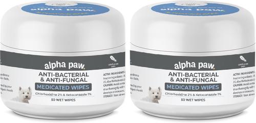 Toallitas antibacterianas y antimicóticas medicadas para perros y gatos, 50 unidades, paquete de 2