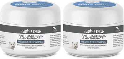 Toallitas antibacterianas y antimicóticas medicadas para perros y gatos, 50 unidades, paquete de 2