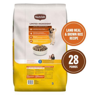Paquete: Alimento seco Nutrish Just 9 de Rachael Ray con harina de cordero y arroz integral (receta de ingredientes limitados) + golosinas para perros con sabor a pollo y verduras y huesos para sopa.