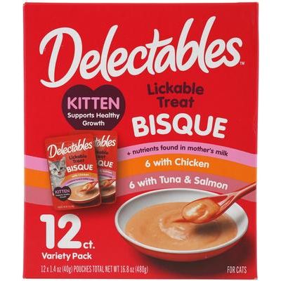 Galletas Delectables para lamer para gatitos, paquete completo y equilibrado de atún y pollo, 1.4 oz (12 unidades)