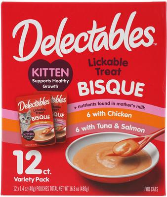 Galletas Delectables para lamer para gatitos, paquete completo y equilibrado de atún y pollo, 1.4 oz (12 unidades)