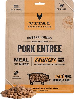 Freeze-Dried Raw Pork Entree & Mixer Cat Food Crunchy Nibs, 8-oz bag