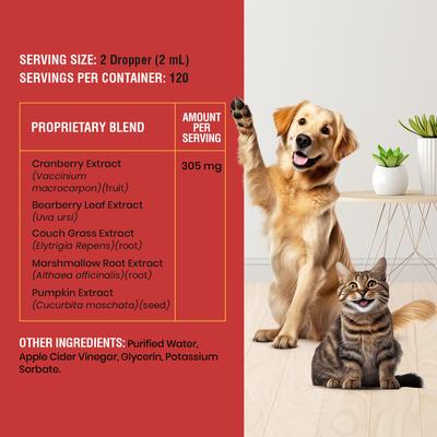 Suplemento para el tracto urinario con sabor a arándano para perros y gatos, botella de 8 onzas líquidas