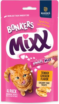 Bundle: Bonkers Mixx Tender Chicken Flavor Grain-Free Lickable Treats, 0.4-oz pouch, 4 count + Salmon Grain-Free Lickable Treats, 0.4-oz pouch, 4 count + Tuna Grain-Free Lickable Cat Treats, 1.94-oz bag, 4 count