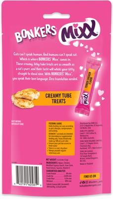 Bundle: Bonkers Mixx Tender Chicken Flavor Grain-Free Lickable Treats, 0.4-oz pouch, 4 count + Salmon Grain-Free Lickable Treats, 0.4-oz pouch, 4 count + Tuna Grain-Free Lickable Cat Treats, 1.94-oz bag, 4 count