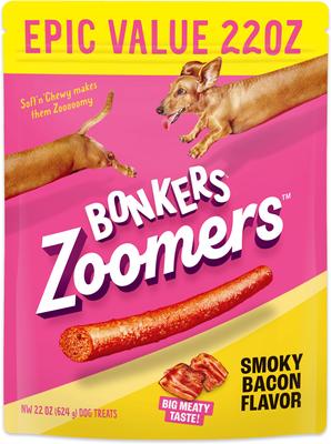 Zoomers Grain-Free Dry-Smoky Bacon Adult Crunchy Dog Treats, 22-oz tub